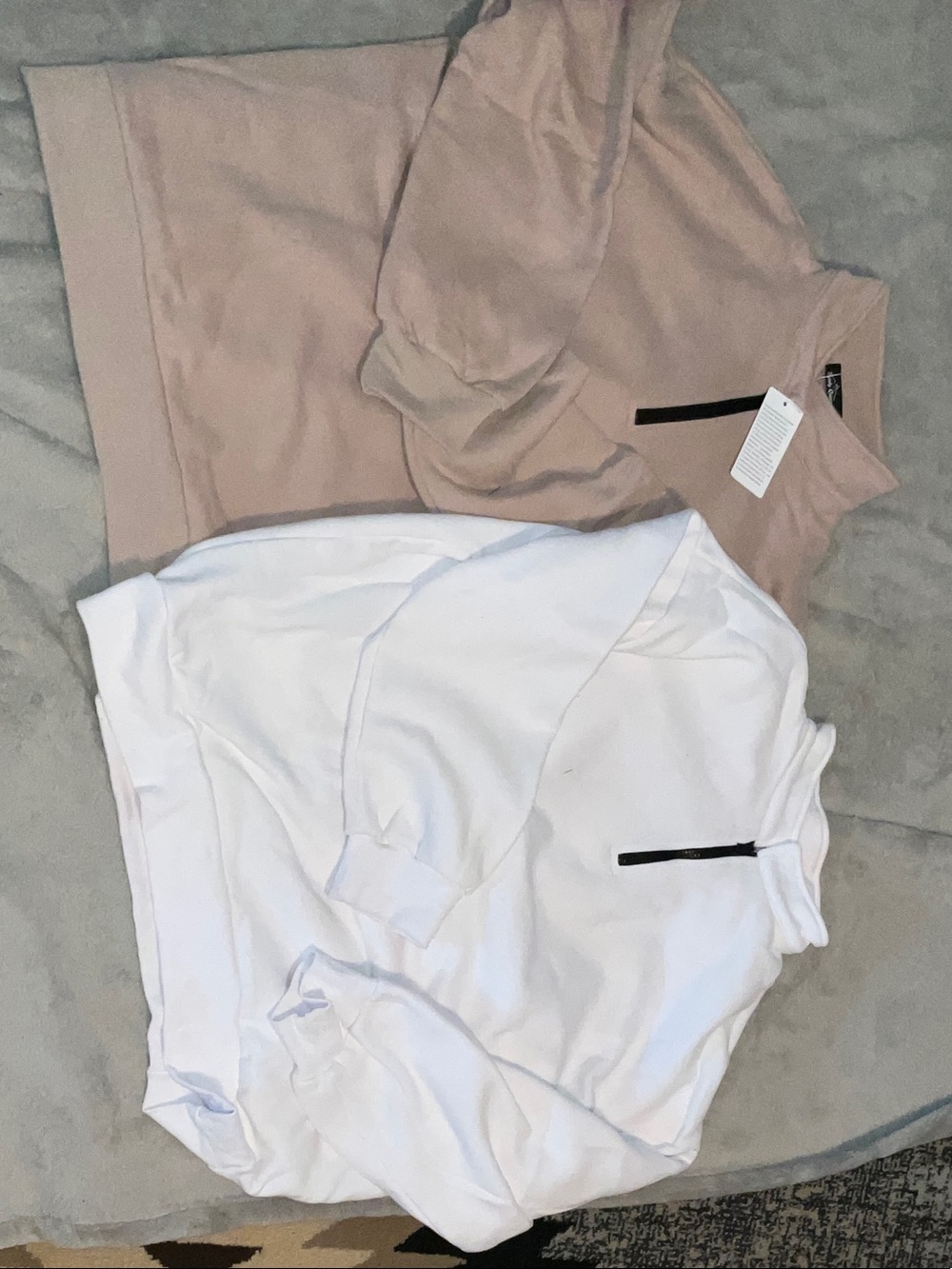 Half-Zip Pullover Sweatshirts in Blush and White